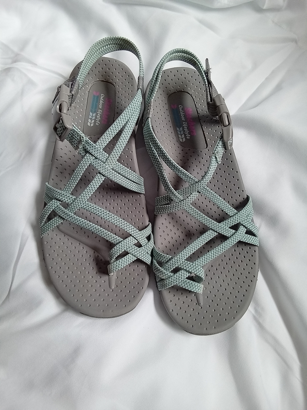 Skechers Women's Gray Sandals with Mint Green Straps